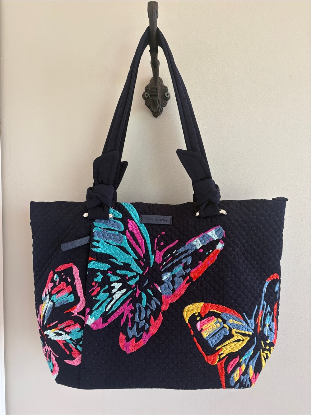 Vera Bradley Hadley Classic Navy Quilted Butterly Flutter Embroidery Bag
